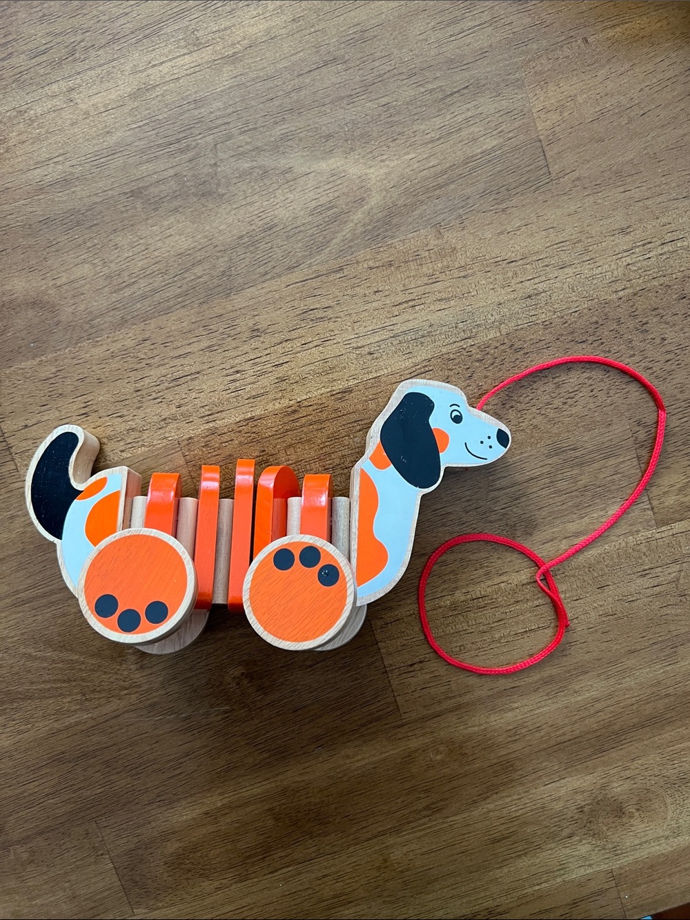 Wooden pull toy, dog